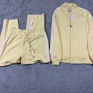 Y2K Activewear Set Womens Size M Butter Yellow Vintage Cotton Tracksuit